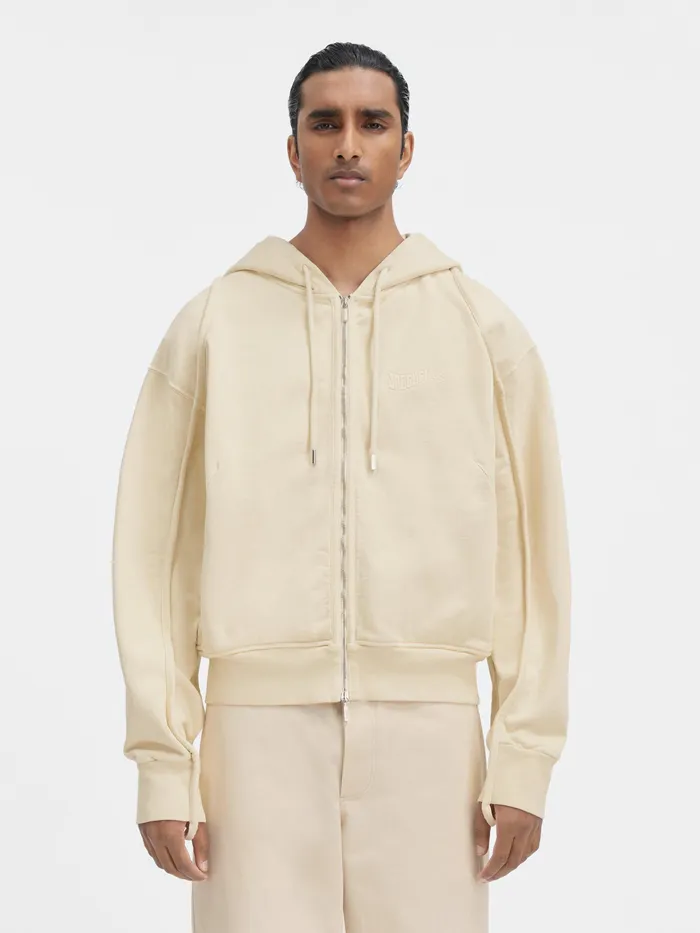 JACQUEMUS Sweatshirts and Joggings Wave Logo ZipUp Hoodie Light Beige 8211 Men