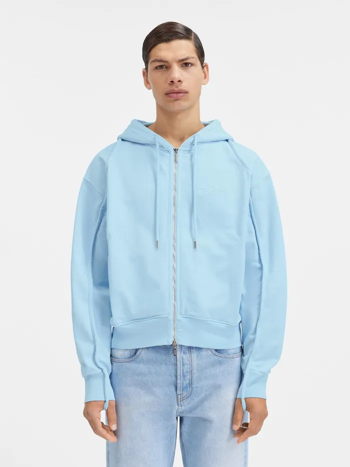 JACQUEMUS Sweatshirts and Joggings Wave Logo ZipUp Hoodie Light Blue 8211 Men