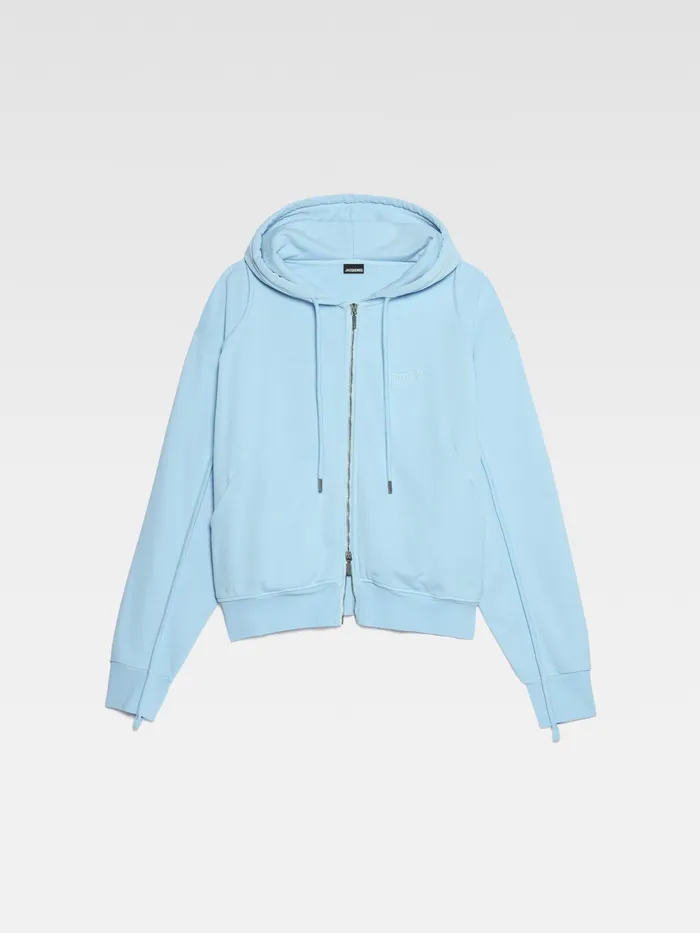 JACQUEMUS Sweatshirts and Joggings Wave Logo ZipUp Hoodie Light Blue 8211 Men