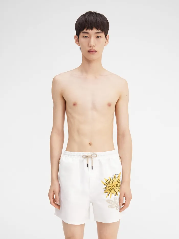 JACQUEMUS Swimwear Grosgrain Logo Swimsuit Print Spirale Sun Print Beige Spirale Sun 8211 Men