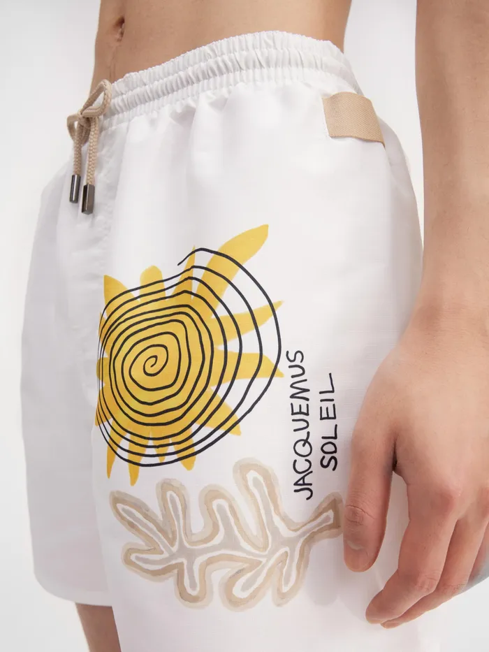 JACQUEMUS Swimwear Grosgrain Logo Swimsuit Print Spirale Sun Print Beige Spirale Sun 8211 Men