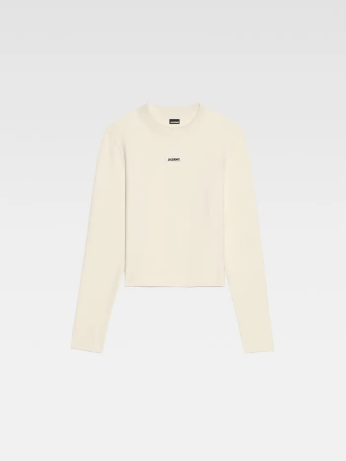 JACQUEMUS Tshirts Grosgrain Logo Long Sleeve TShirt Light Beige 8211 Women