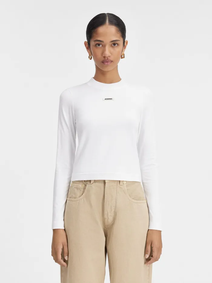 JACQUEMUS Tshirts Grosgrain Logo Long Sleeve TShirt White 8211 Women