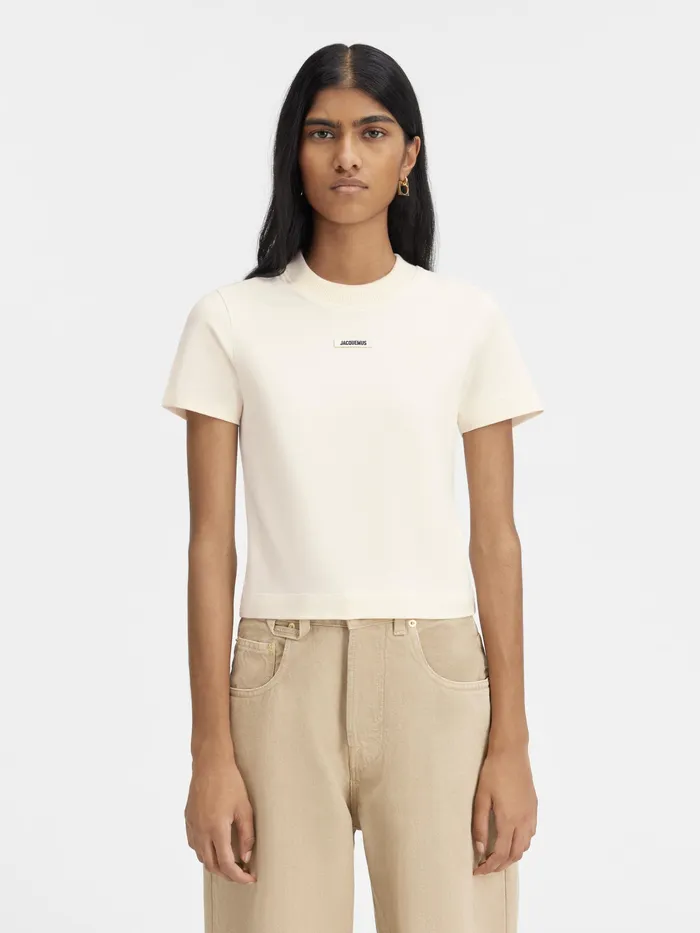 JACQUEMUS Tshirts Grosgrain Logo TShirt Light Beige 8211 Women