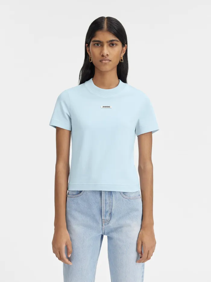 JACQUEMUS Tshirts Grosgrain Logo TShirt Light Blue 8211 Women