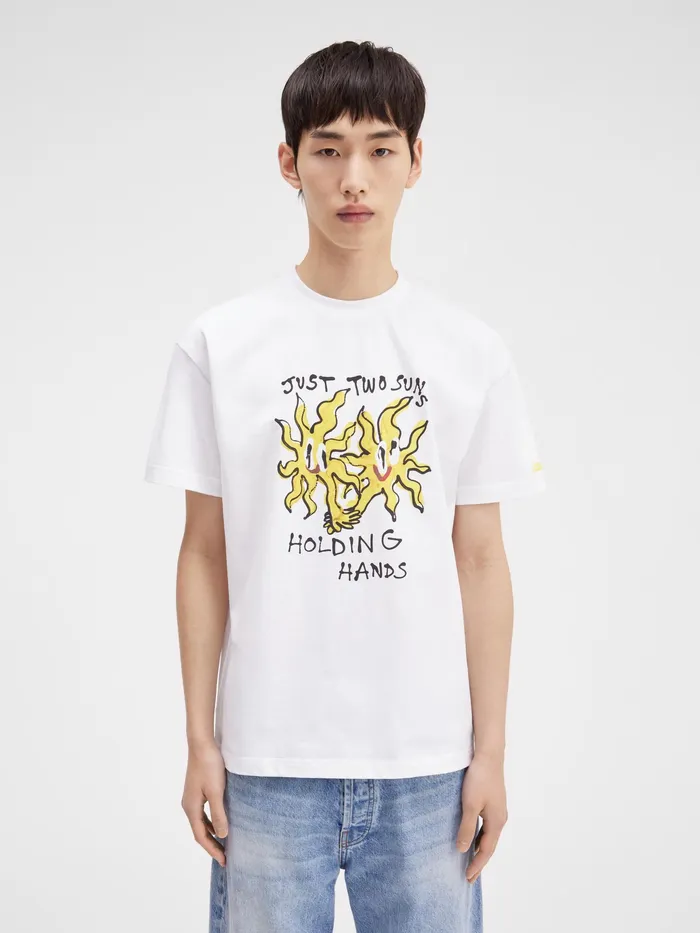 JACQUEMUS Tshirts Just Two Suns Holding Hands TShirt By Jacquemus X Pepo Moreno Print White 8211 Women