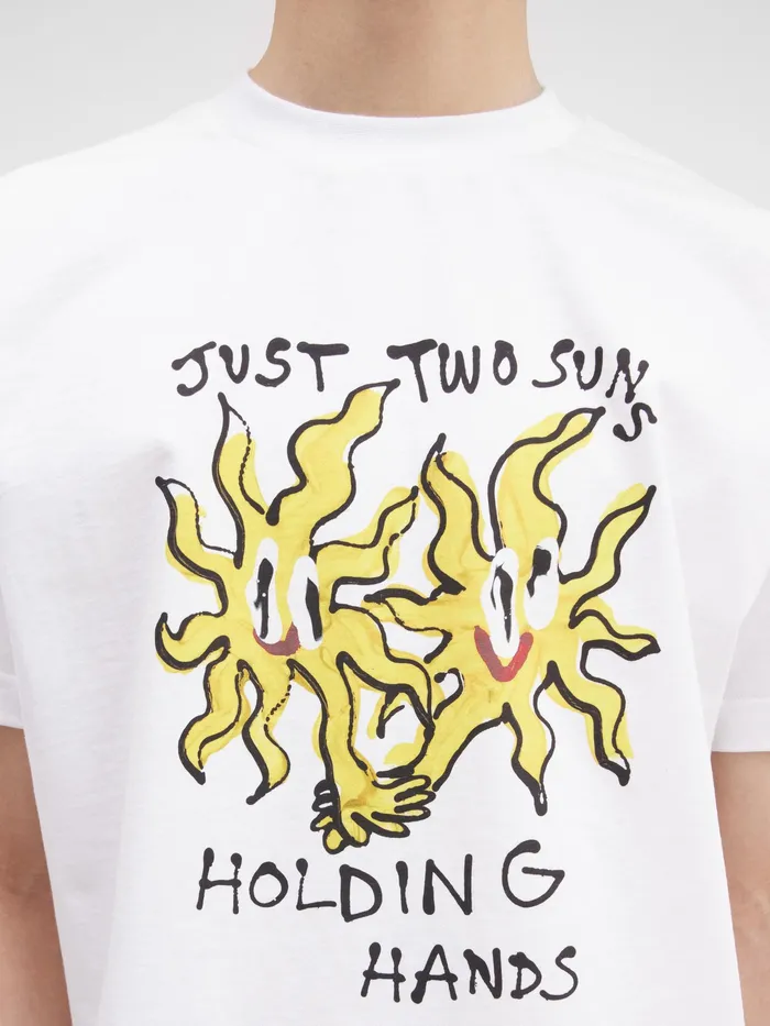 JACQUEMUS Tshirts Just Two Suns Holding Hands TShirt By Jacquemus X Pepo Moreno Print White 8211 Women