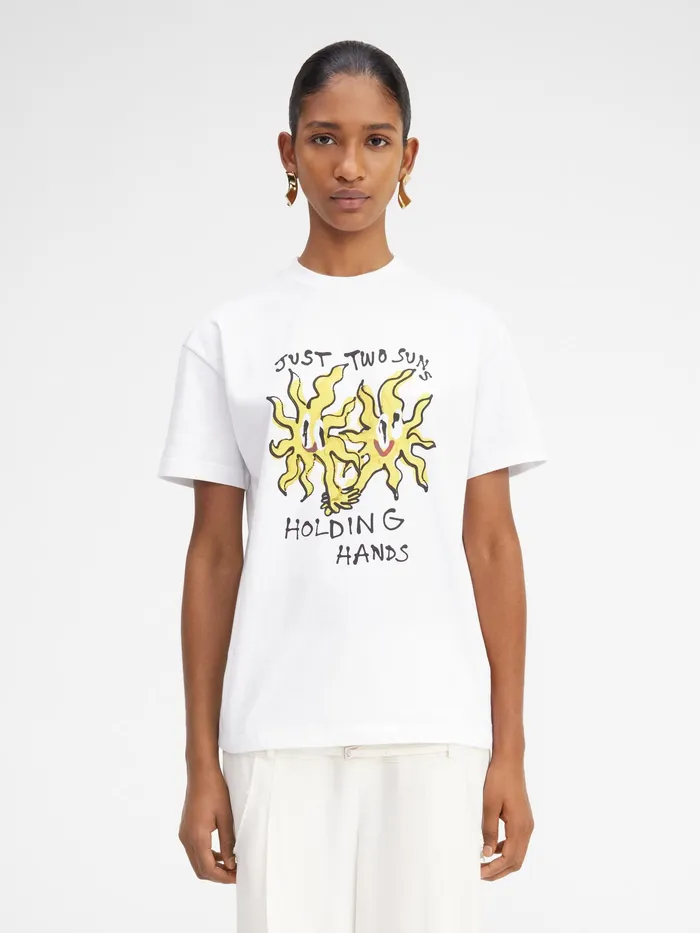 JACQUEMUS Tshirts Just Two Suns Holding Hands TShirt By Jacquemus X Pepo Moreno Print White 8211 Women
