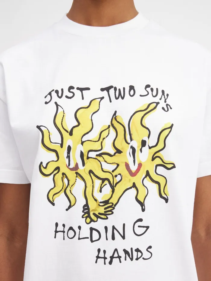 JACQUEMUS Tshirts Just Two Suns Holding Hands TShirt By Jacquemus X Pepo Moreno Print White 8211 Women