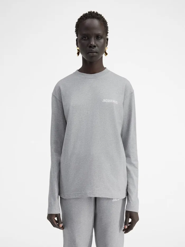JACQUEMUS Tshirts Long Sleeve TShirt With Printed Logo Grey 8211 Women