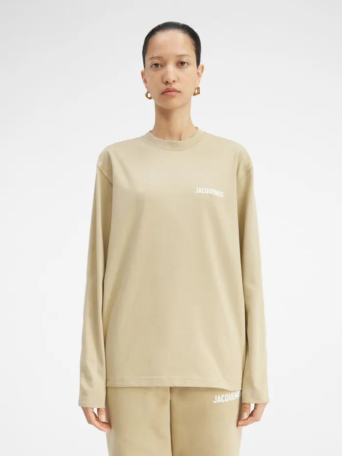 JACQUEMUS Tshirts Long Sleeve TShirt With Printed Logo Light Khaki 8211 Men