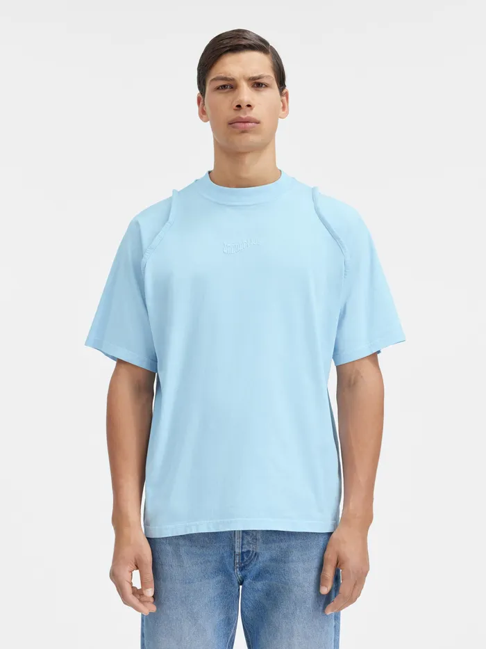 JACQUEMUS Tshirts Piped Sleeve TShirt Light Blue 8211 Men