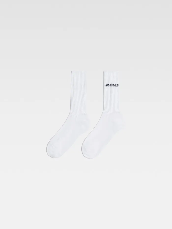 JACQUEMUS Textile Accessories Ribbed Crew Socks White 8211 Women