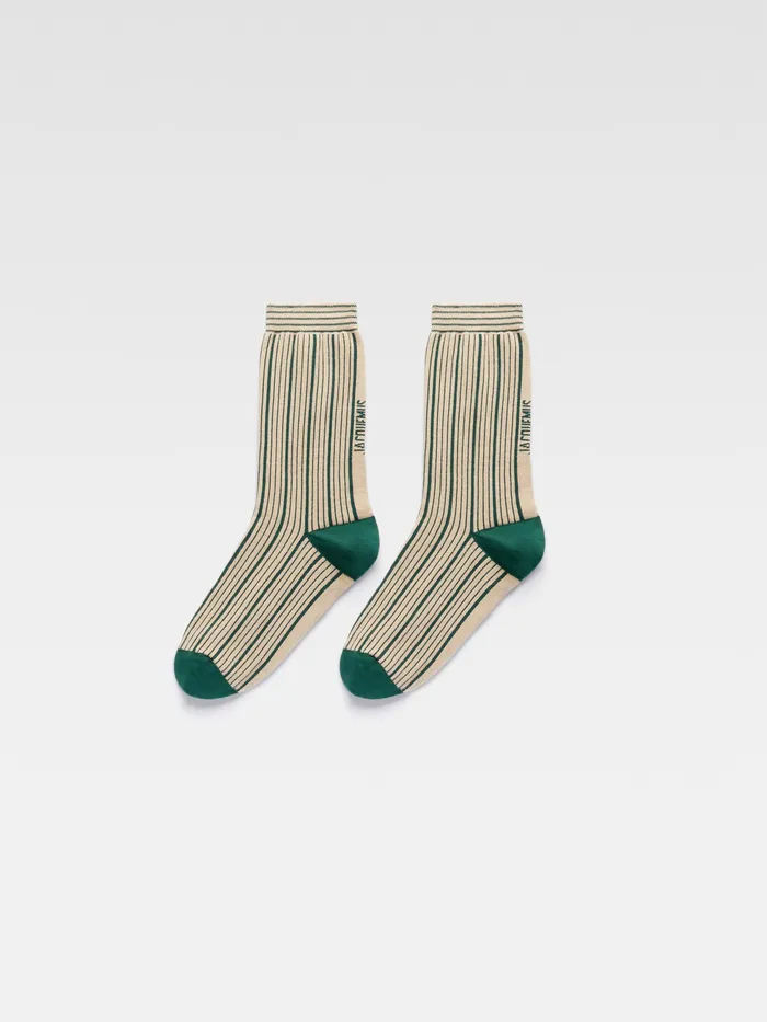 JACQUEMUS Textile Accessories Vertical Stripe Socks Jacquard Greenbeige 8211 Men JACQUEMUS Textile Accessories Vertical Stripe Socks Jacquard Greenbeige 8211 Men