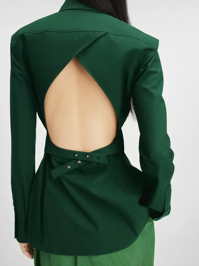 JACQUEMUS Tops Fitted Backless Shirt Dark Green 8211 Women
