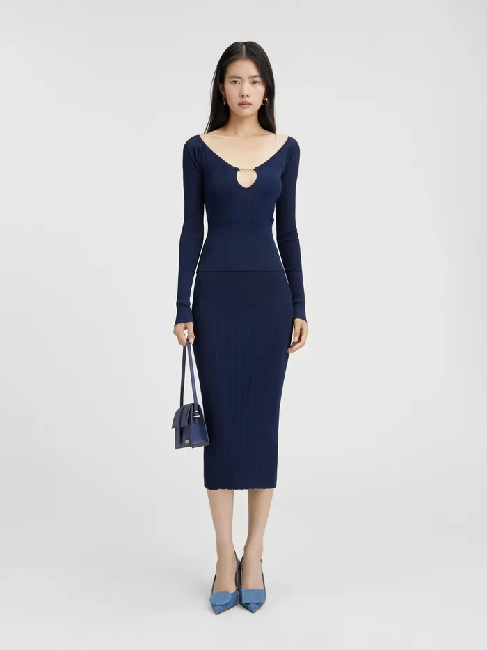 JACQUEMUS Tops Long Sleeve Scalloped Top Dark Navy 8211 Women