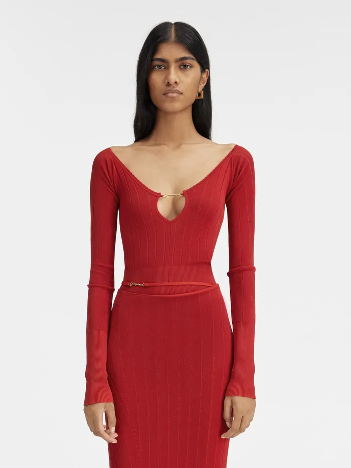 JACQUEMUS Tops Long Sleeve Scalloped Top Dark Red 8211 Women