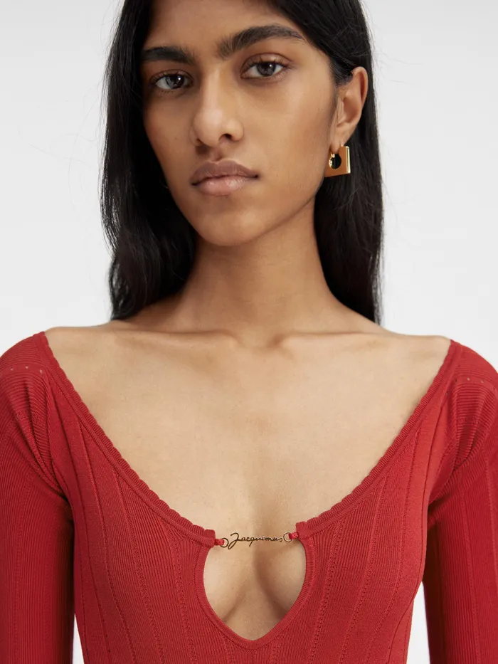 JACQUEMUS Tops Long Sleeve Scalloped Top Dark Red 8211 Women