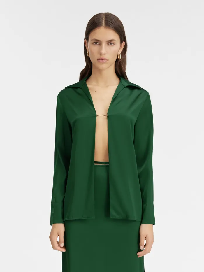 JACQUEMUS Tops Open Charm Logo Shirt Dark Green 8211 Women