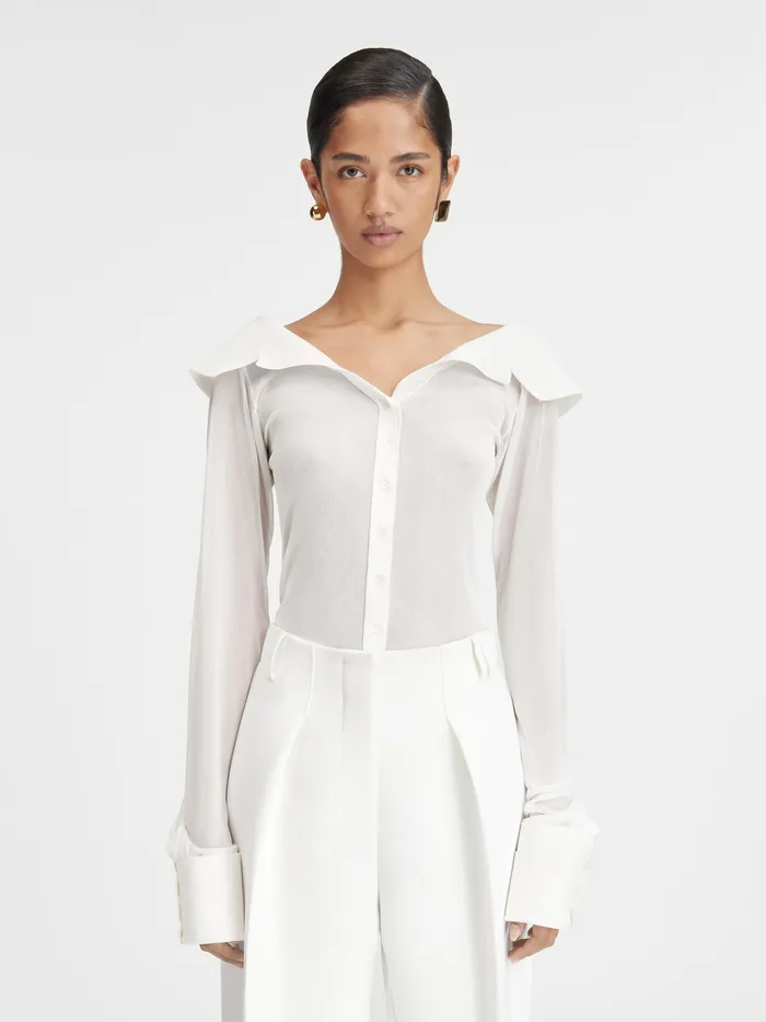 JACQUEMUS Tops Sheer OffTheShoulder Shirt White 8211 Women