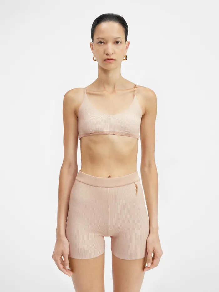 JACQUEMUS Trousers and Shorts Charm Logo Knit Shorts Beige 8211 Women