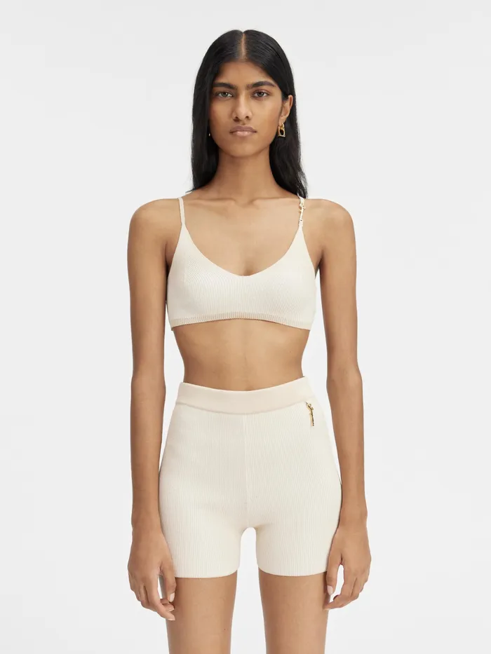 JACQUEMUS Trousers and Shorts Charm Logo Knit Shorts Light Beige 8211 Women