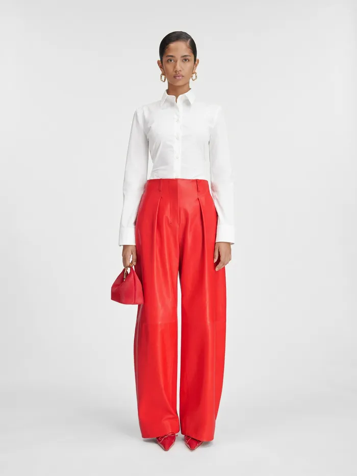 JACQUEMUS Trousers and Shorts Curved Leather Pants Red 8211 Women