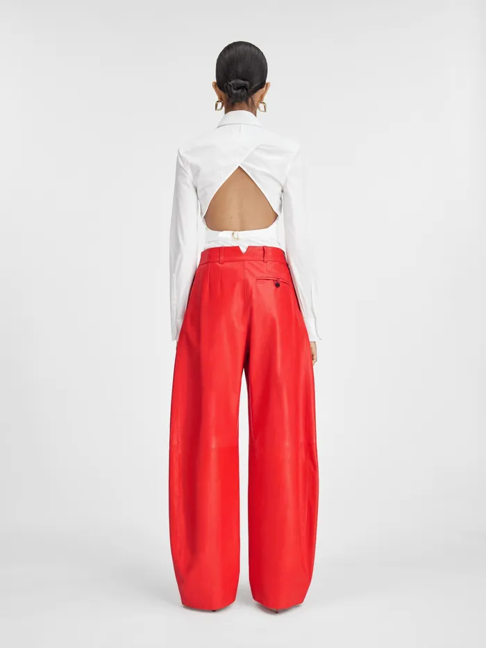 JACQUEMUS Trousers and Shorts Curved Leather Pants Red 8211 Women