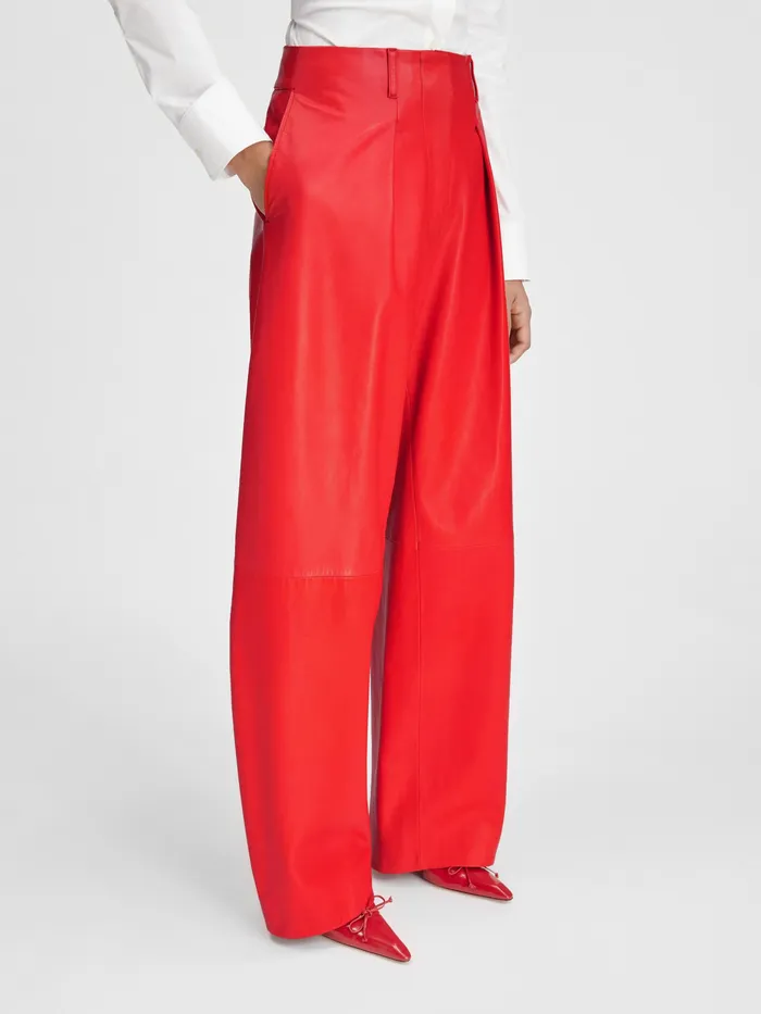 JACQUEMUS Trousers and Shorts Curved Leather Pants Red 8211 Women