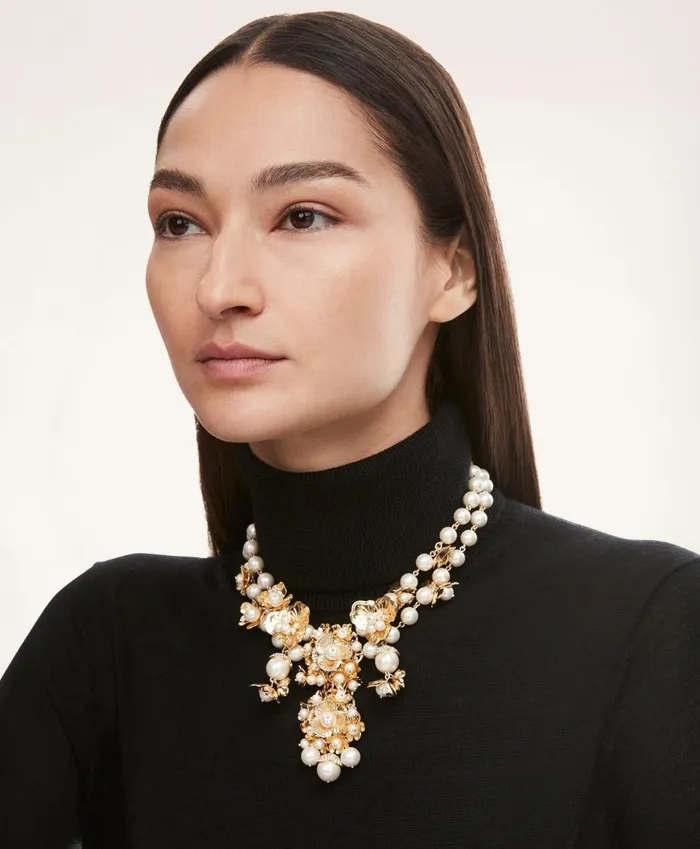 Jewelry Women Brooks Brothers Botanical Motif Statement Necklace White