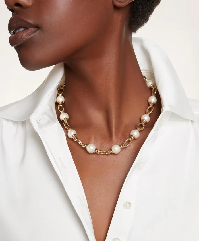 Jewelry Women Brooks Brothers Chain Pearl Necklace Gold