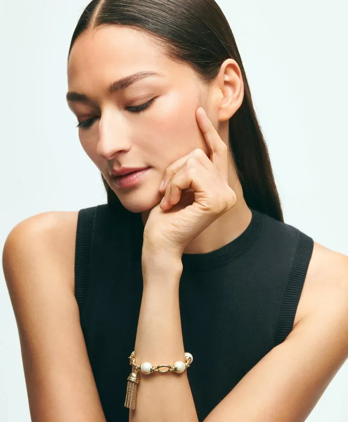 Jewelry Women Brooks Brothers Chain Tassel Pearl Bracelet Gold