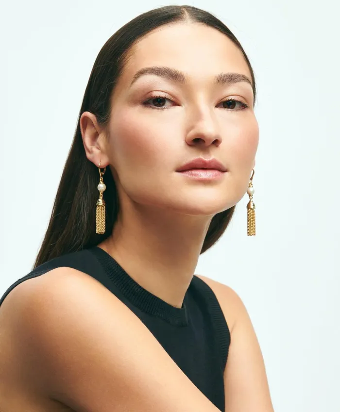 Jewelry Women Brooks Brothers Chain Tassel Pearl Earrings Gold