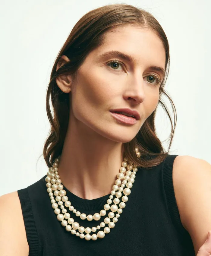 Jewelry Women Brooks Brothers ThreeRope Pearl Necklace White