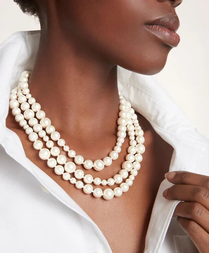 Jewelry Women Brooks Brothers ThreeRope Pearl Necklace White