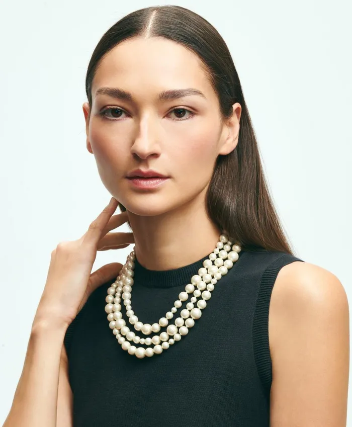 Jewelry Women Brooks Brothers ThreeRope Pearl Necklace White
