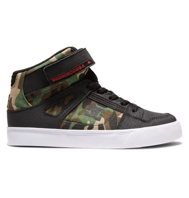 Kids Sneakers DC Kids039 Pure High Elastic Lace Shoes Black Camo