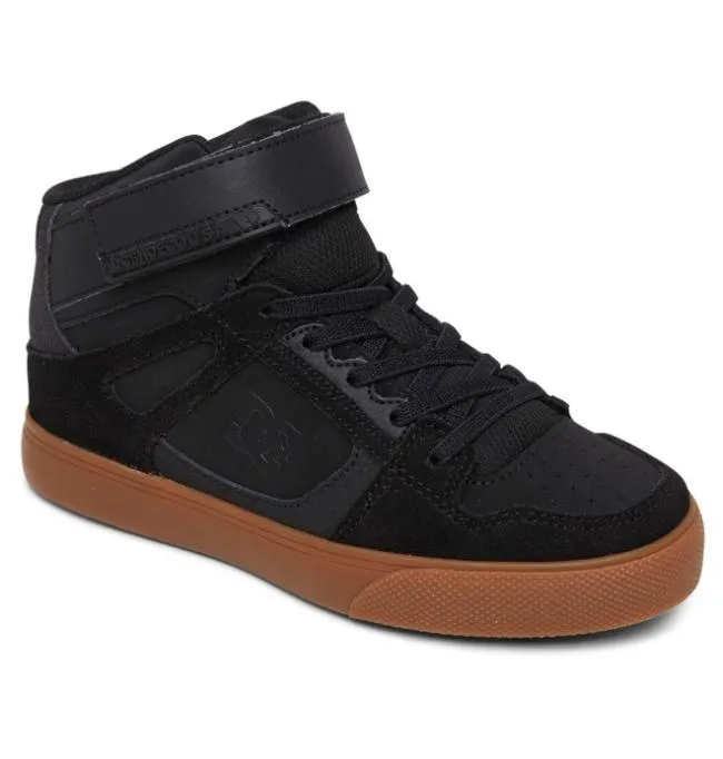 Kids Sneakers DC Kids039 Pure High Elastic Lace Shoes BlackGum Kids Sneakers DC Kids039 Pure High Elastic Lace Shoes BlackGum