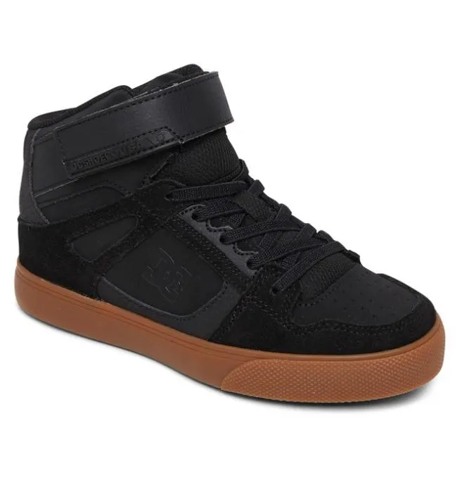 Kids Sneakers DC Kids039 Pure High Elastic Lace Shoes BlackGum Kids Sneakers DC Kids039 Pure High Elastic Lace Shoes BlackGum