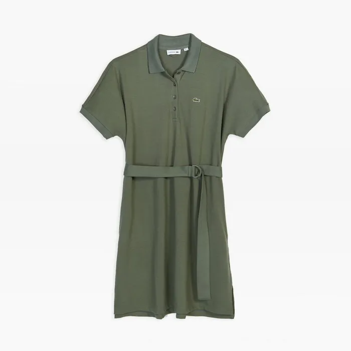 KimonoSleeved Wide Polo Dress Khaki Green Womens Lacoste Dresses and Skirts Outlet