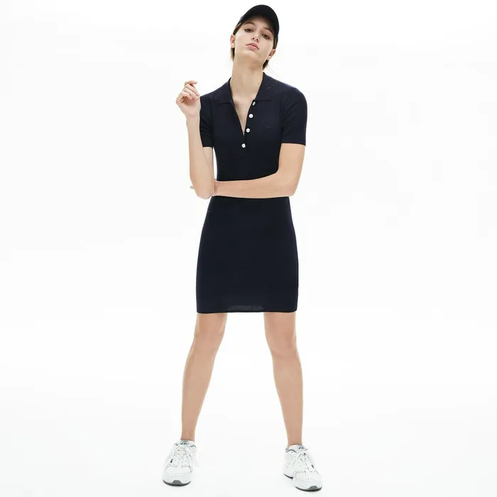 Knit Polo Dress Navy Blue Womens Lacoste Dresses and Skirts On Sale
