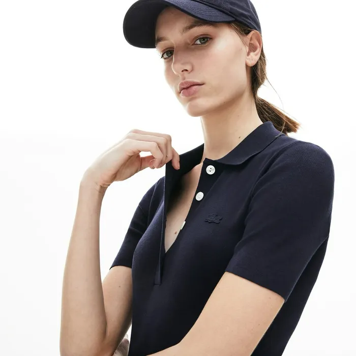 Knit Polo Dress Navy Blue Womens Lacoste Dresses and Skirts On Sale