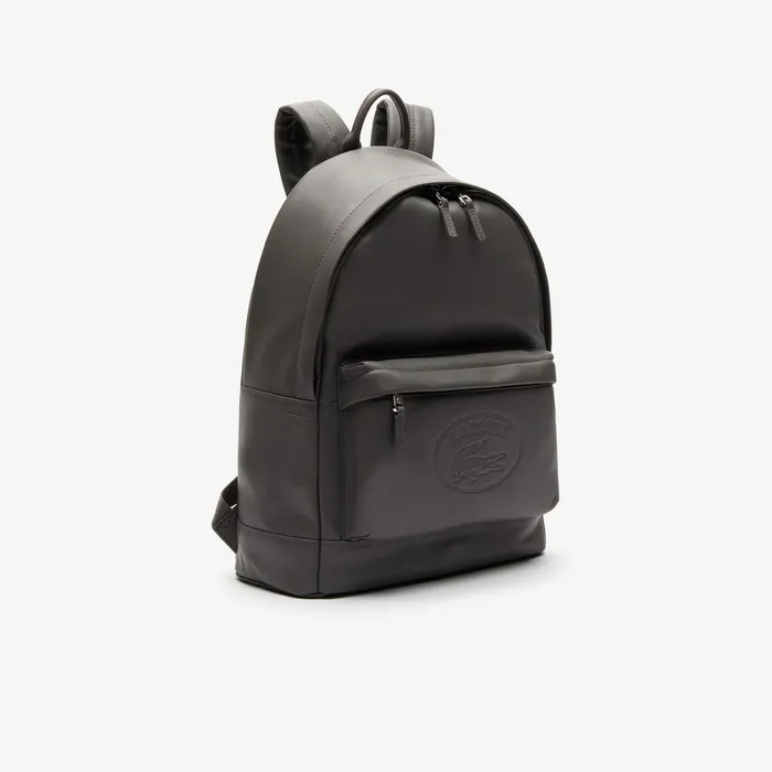 L1212 Casual Embossed Lettering Leather Backpack Dark Gull Gray Mens Lacoste Bags Gift 4 You