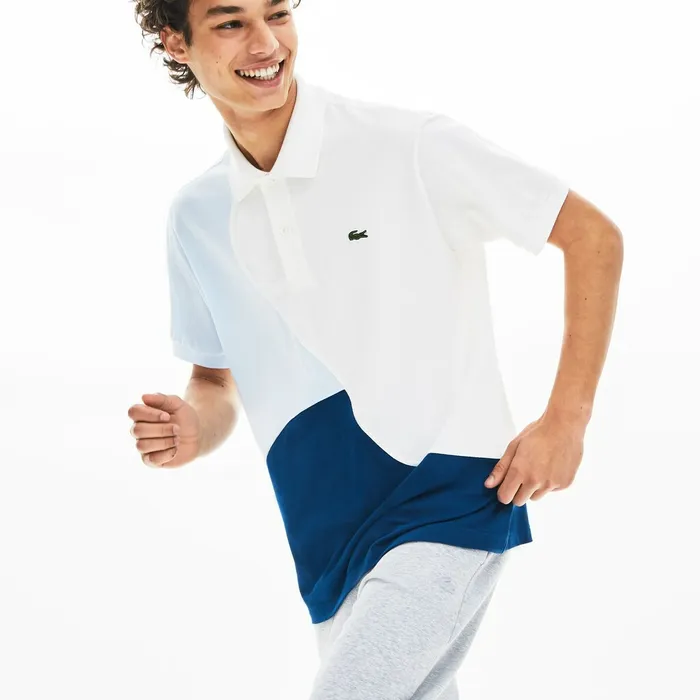 L1212 ColorBlocked Thermoregulating Piqu Polo BlueWhiteLight Blue Mens Lacoste Polos On Sale
