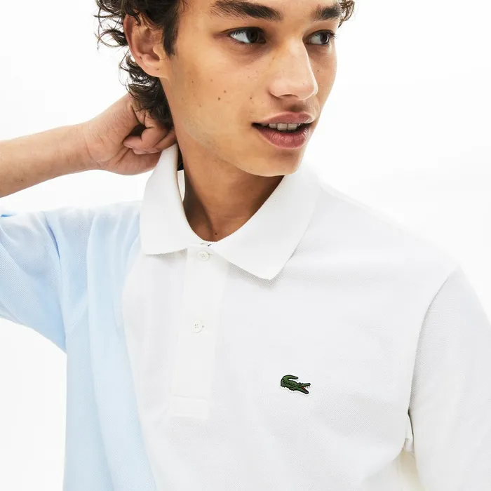 L1212 ColorBlocked Thermoregulating Piqu Polo BlueWhiteLight Blue Mens Lacoste Polos On Sale