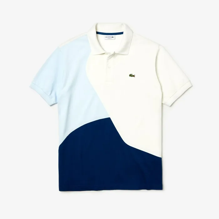L1212 ColorBlocked Thermoregulating Piqu Polo BlueWhiteLight Blue Mens Lacoste Polos On Sale