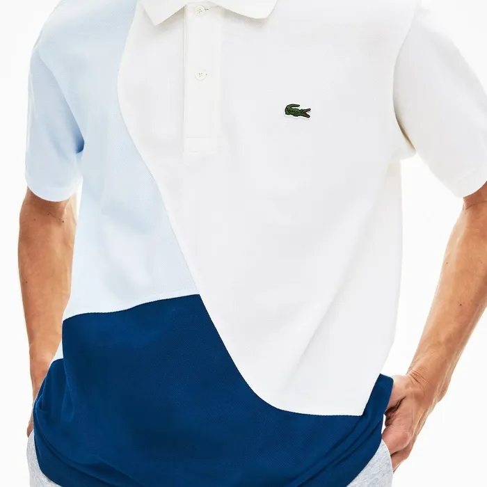 L1212 ColorBlocked Thermoregulating Piqu Polo BlueWhiteLight Blue Mens Lacoste Polos On Sale