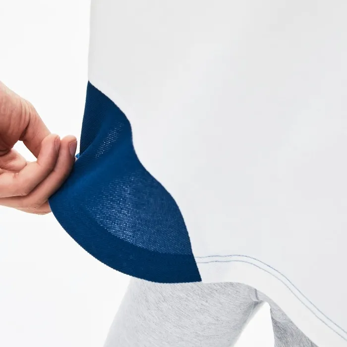 L1212 ColorBlocked Thermoregulating Piqu Polo BlueWhiteLight Blue Mens Lacoste Polos On Sale