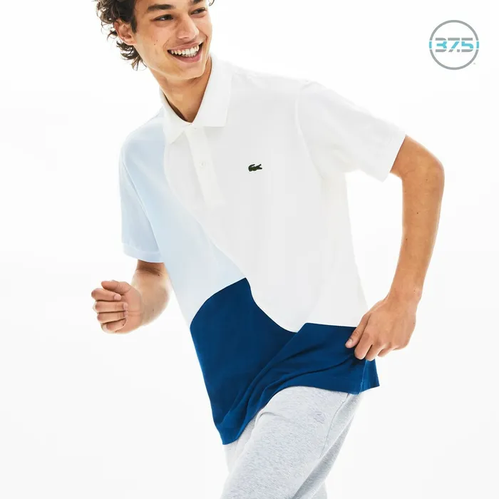 L1212 ColorBlocked Thermoregulating Piqu Polo BlueWhiteLight Blue Mens Lacoste Polos On Sale