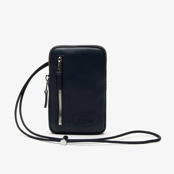 L1212 Neck Strap Leather Mini Flat Bag Dark Sapphire Mens Lacoste Small Leather Goods For Sale